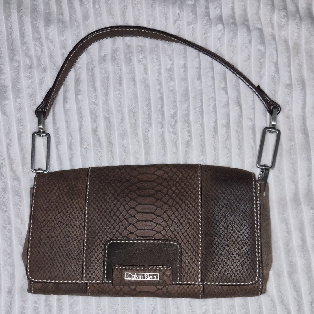 Calvin Klein Dark Brown Snake Pattern Shoulder Bag